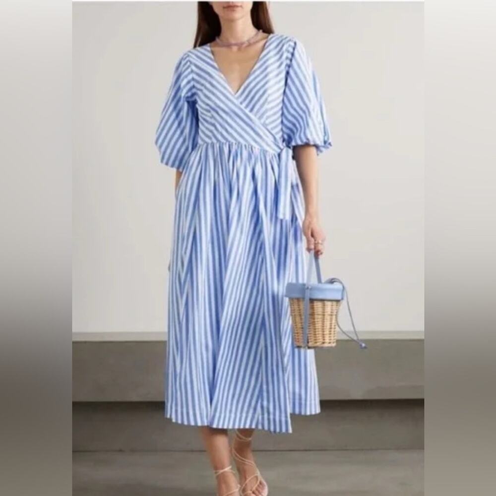 Staud Jodie Stripe Wrap Midi Dress Size:M - Picture 4 of 12